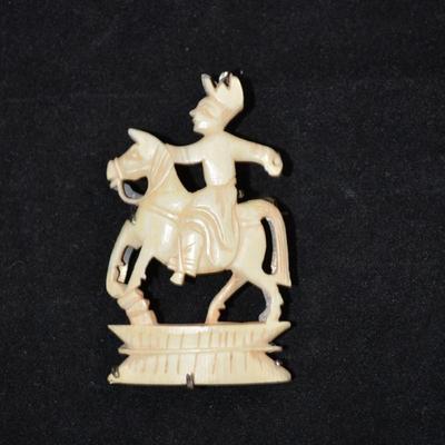Antique 925 Sterling & Carved Bone Horseman Brooch 6.8g