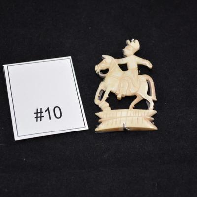 Antique 925 Sterling & Carved Bone Horseman Brooch 6.8g