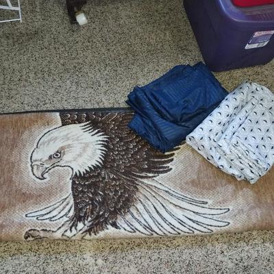 QUEEN SIZE SHEETS AND AN EAGLE THROW BLANKET