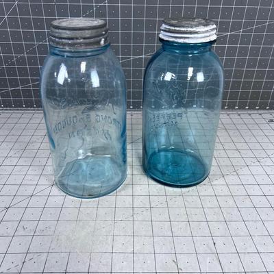 2 Half Gallon Blue Jars, Ball & Atlas with Zinc Lids