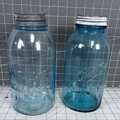 2 Half Gallon Blue Jars, Ball & Atlas with Zinc Lids