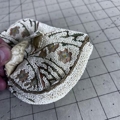 vintage French Micro Bead Tambour Embroidery Evening Bag Clutch Purse 