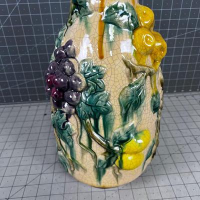 Vintage Barbotine Majolica Fruit Vase 