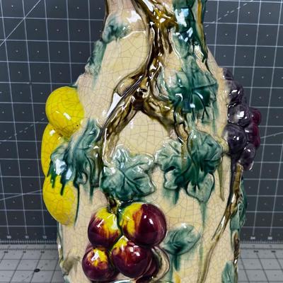 Vintage Barbotine Majolica Fruit Vase 
