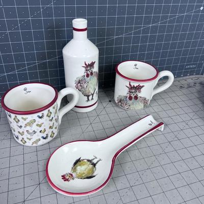 Made in Italy, Jacques Pepin For Sur La Table: 2 Coffee Cups, Spoon Rest and Bottle 