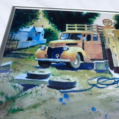 Water Color, Old Truck at the Gas Pump`