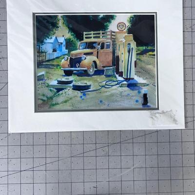 Water Color, Old Truck at the Gas Pump`