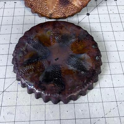 2 Hand Made Hammered Copper Dishes with Fluted Edge 