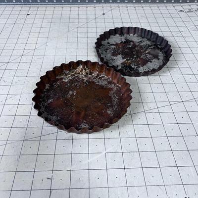 2 Hand Made Hammered Copper Dishes with Fluted Edge 