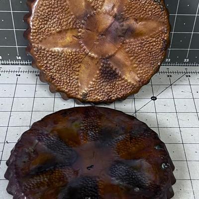 2 Hand Made Hammered Copper Dishes with Fluted Edge 