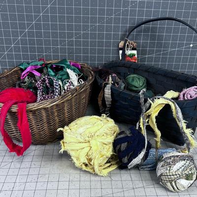 2 Baskets of Rug Making Material 