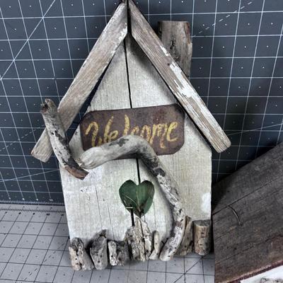 Welcome Wall Plaque and Bird House. 