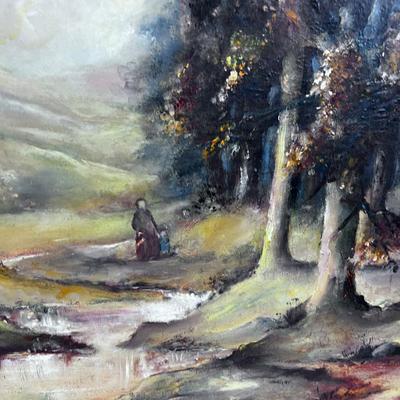 Vintage Oil on Board, Home in the Woods, Signed 1959 