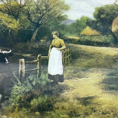 Antique Print in Art Grained Frame Titled the MILK MAID 