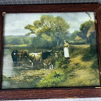 Antique Print in Art Grained Frame Titled the MILK MAID 