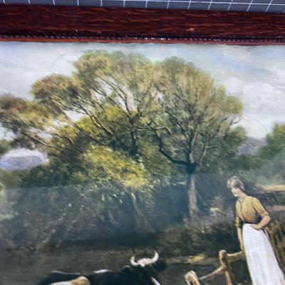 Antique Print in Art Grained Frame Titled the MILK MAID 