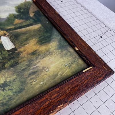 Antique Print in Art Grained Frame Titled the MILK MAID 