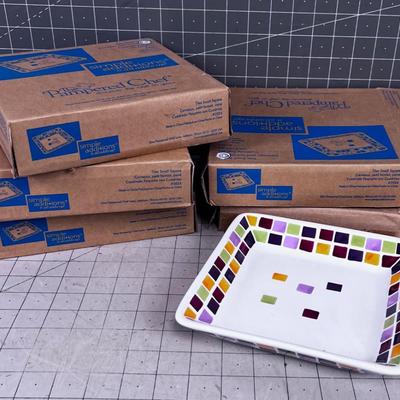 4 Pampered Chef "Title Square" NEW in the Box Plates 