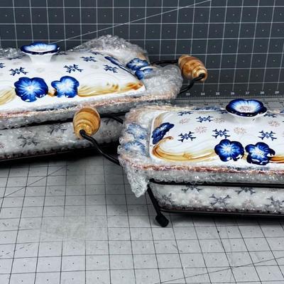 NEW NEVER USED! Fabulous Serving (2) Covered Casserole Temp-Tations. Rectangle.