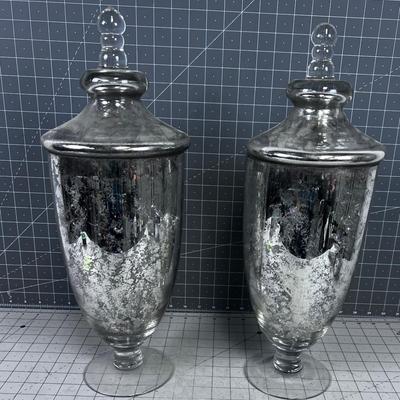 Pair of MERCURY Glass Covered Jars 