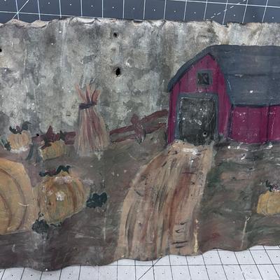 Old Corrugated Tin with Farm SCENE Painted on it