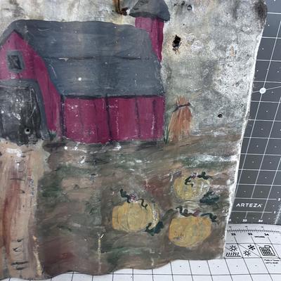 Old Corrugated Tin with Farm SCENE Painted on it