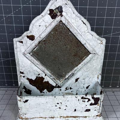 Antique Rustic Wall or Shaving Mirror, TIN 