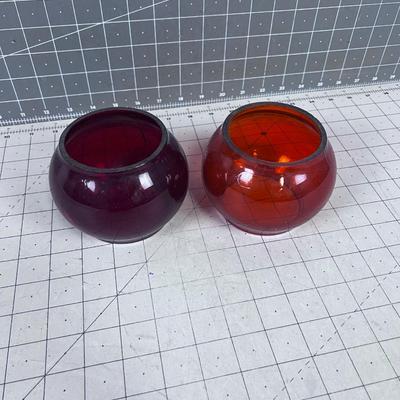 2 Glass Shades Red and Orange