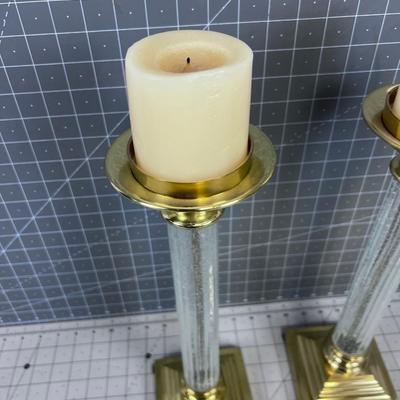2 Brass & Lucite Candle Sticks 