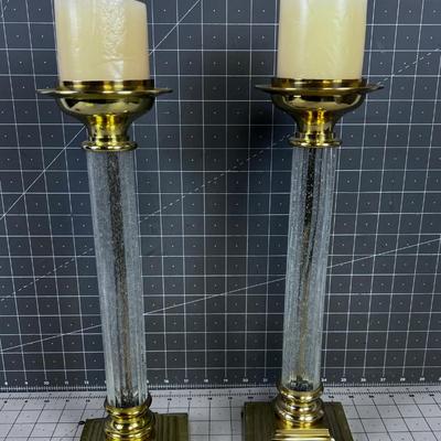 2 Brass & Lucite Candle Sticks 