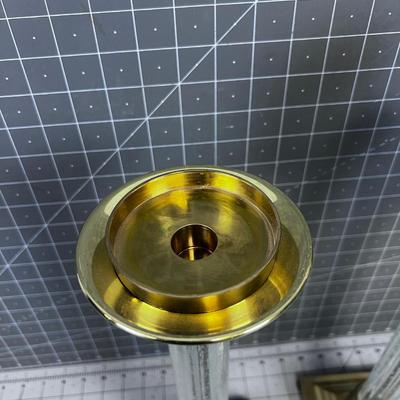 2 Brass & Lucite Candle Sticks 