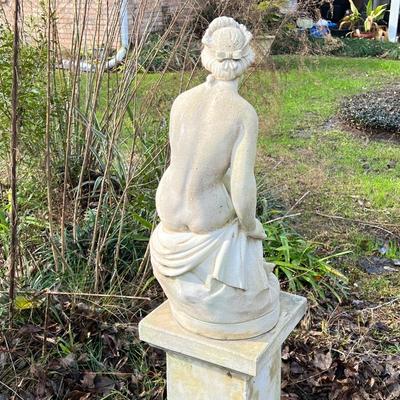 Pair (2) ~ Garden Concrete Lady Statue On Pedestal ~ *Read Details