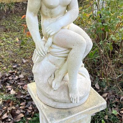 Pair (2) ~ Garden Concrete Lady Statue On Pedestal ~ *Read Details