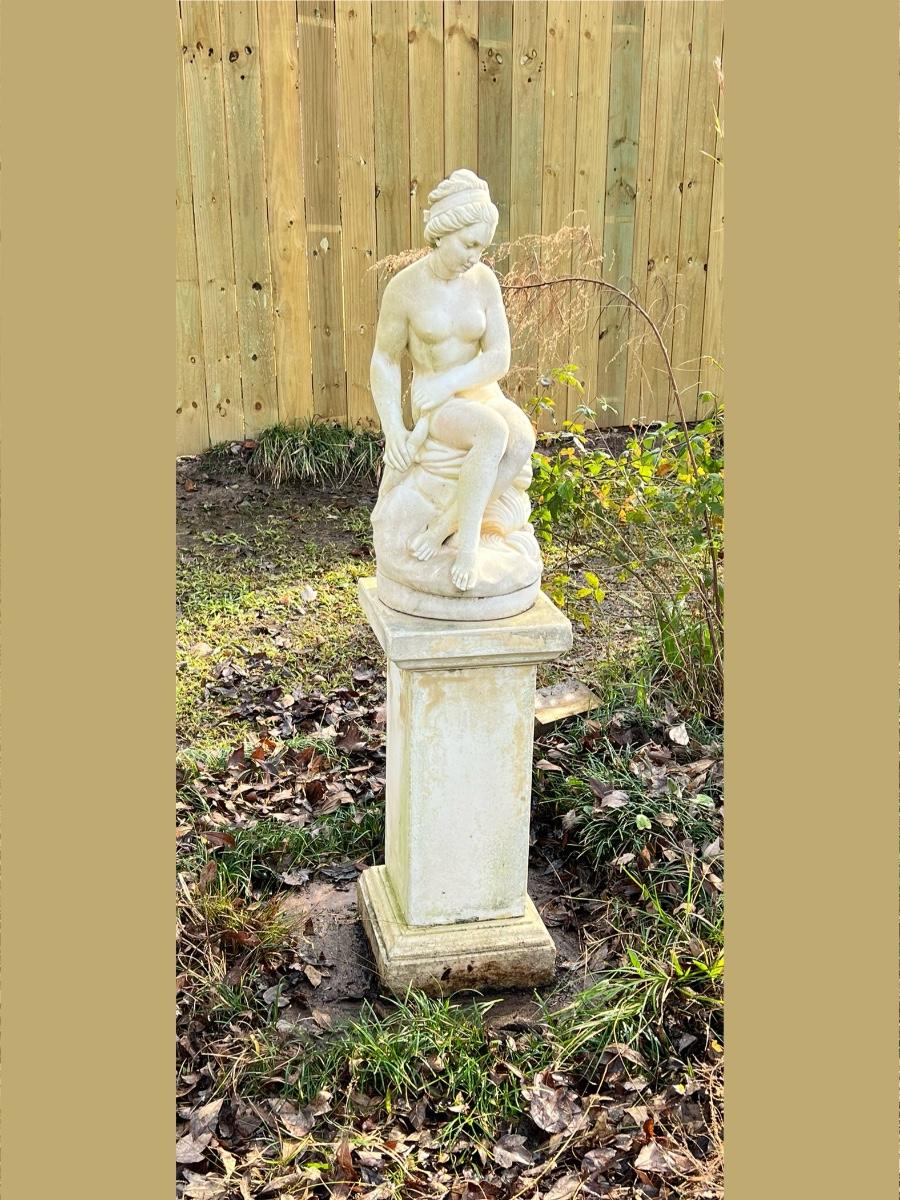 Pair (2) ~ Garden Concrete Lady Statue On Pedestal ~ *Read Details ...