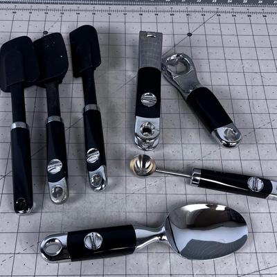 Lot of KITCHEN AID Utensils: Garlic Press, Scrappers, Melon Baller and Ice Cream Scope