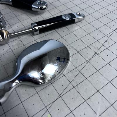 Lot of KITCHEN AID Utensils: Garlic Press, Scrappers, Melon Baller and Ice Cream Scope
