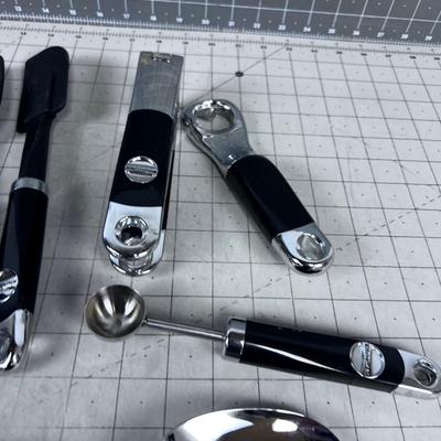 Lot of KITCHEN AID Utensils: Garlic Press, Scrappers, Melon Baller and Ice Cream Scope