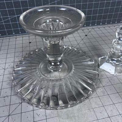 Crystal Cake Plate and 2 Candle Sticks