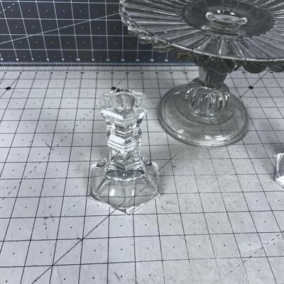 Crystal Cake Plate and 2 Candle Sticks
