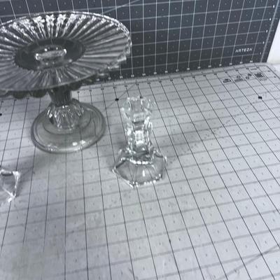 Crystal Cake Plate and 2 Candle Sticks