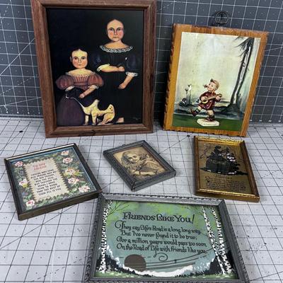 Mixed Lot of (6) Vintage Framed Quotes and Pictures CUTE! 