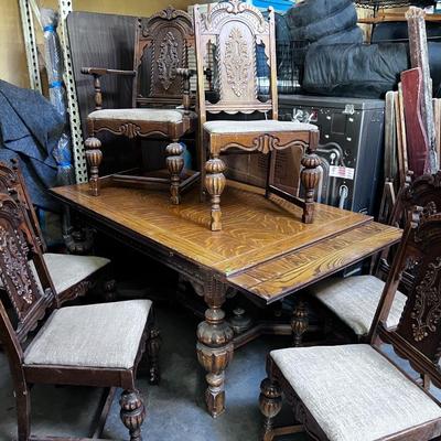 Jacobian Style Table and 6  Chairs.
