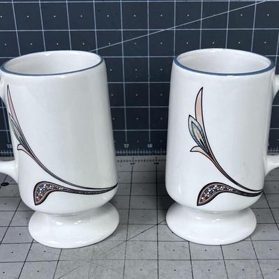 Buffalo China Mosaic LILY Pedestal Coffee Mug pair 
