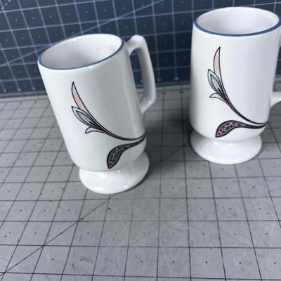 Buffalo China Mosaic LILY Pedestal Coffee Mug pair 