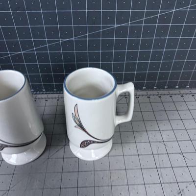 Buffalo China Mosaic LILY Pedestal Coffee Mug pair 