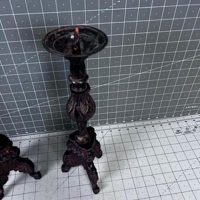 Cast Iron Candle Sticks Pair 