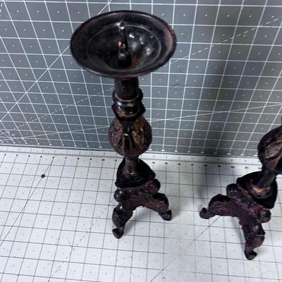 Cast Iron Candle Sticks Pair 