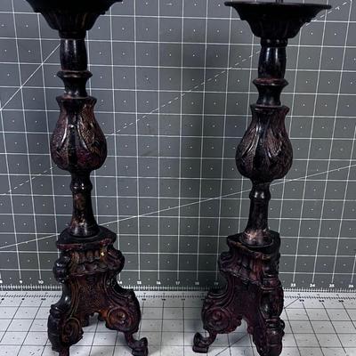 Cast Iron Candle Sticks Pair 