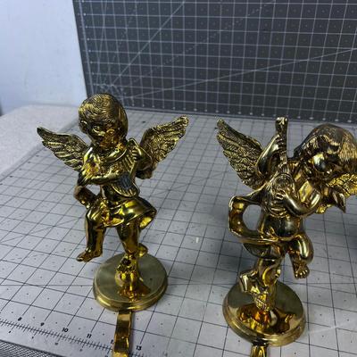 4- Solid Brass Cherub/Angel Christmas Stocking Hooks 