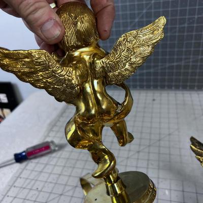 4- Solid Brass Cherub/Angel Christmas Stocking Hooks 